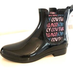 🆕Juicy Couture Black Heart Romance Graffiti Rain Rubber Rain Boots